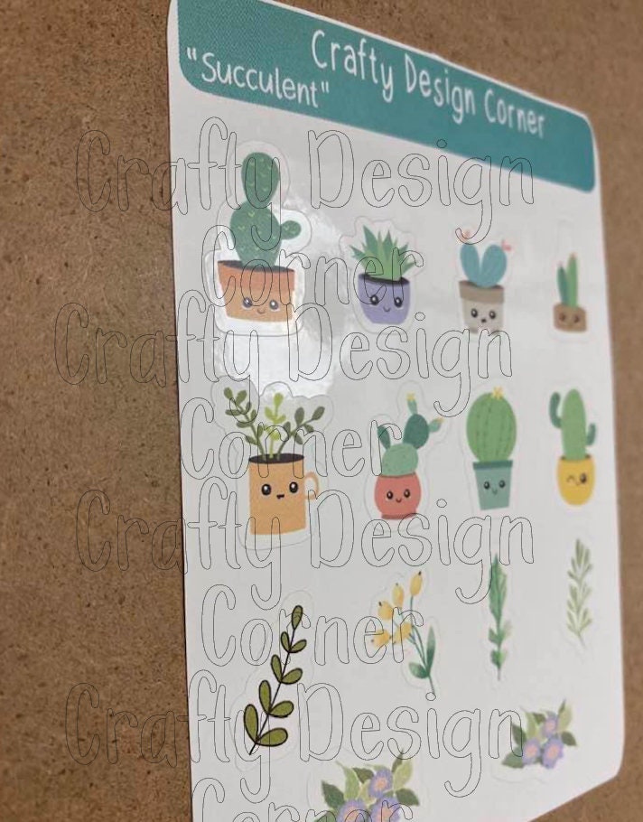 1" Succulent Planner Sticker Sheet, Cactus Stickers, Kawaii Cactus Sticker Sheet