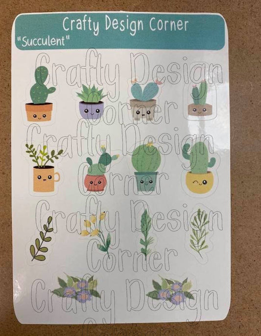 1" Succulent Planner Sticker Sheet, Cactus Stickers, Kawaii Cactus Sticker Sheet