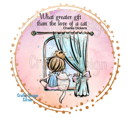 Blonde Hair Girl with Cat PNG digital download