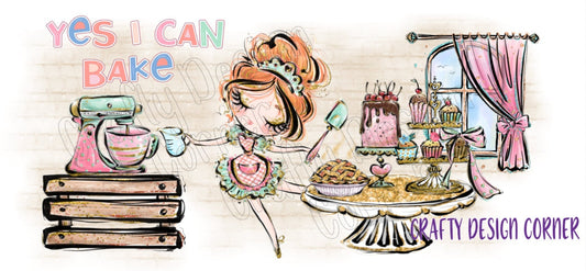 Cute Red Headed Baker Clipart Yes I can Bake Design JPEG/PNG DIGITAL Download