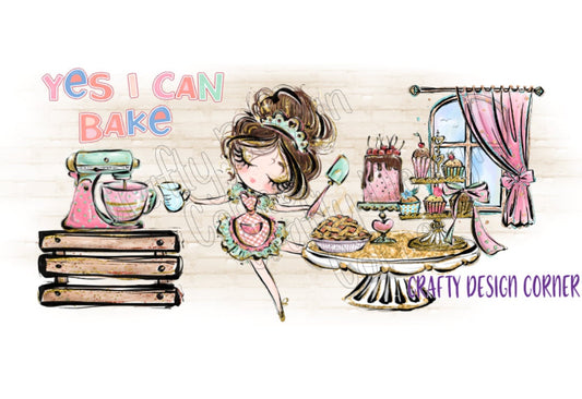 Cute Burnette Baker Clipart Yes I can Bake Design JPEG/PNG DIGITAL Download