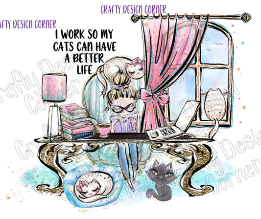 Blonde Hair Work at home with Cat PNG/JPEG DIGITAL Download