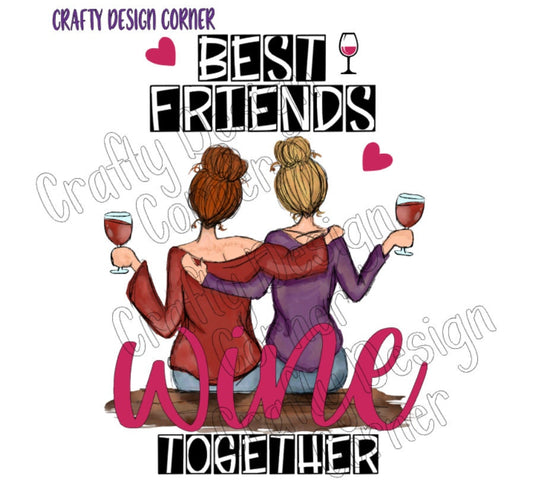 Red head and Blonde Best Friends Wine Together JPEG/PNG DIGITAL Download