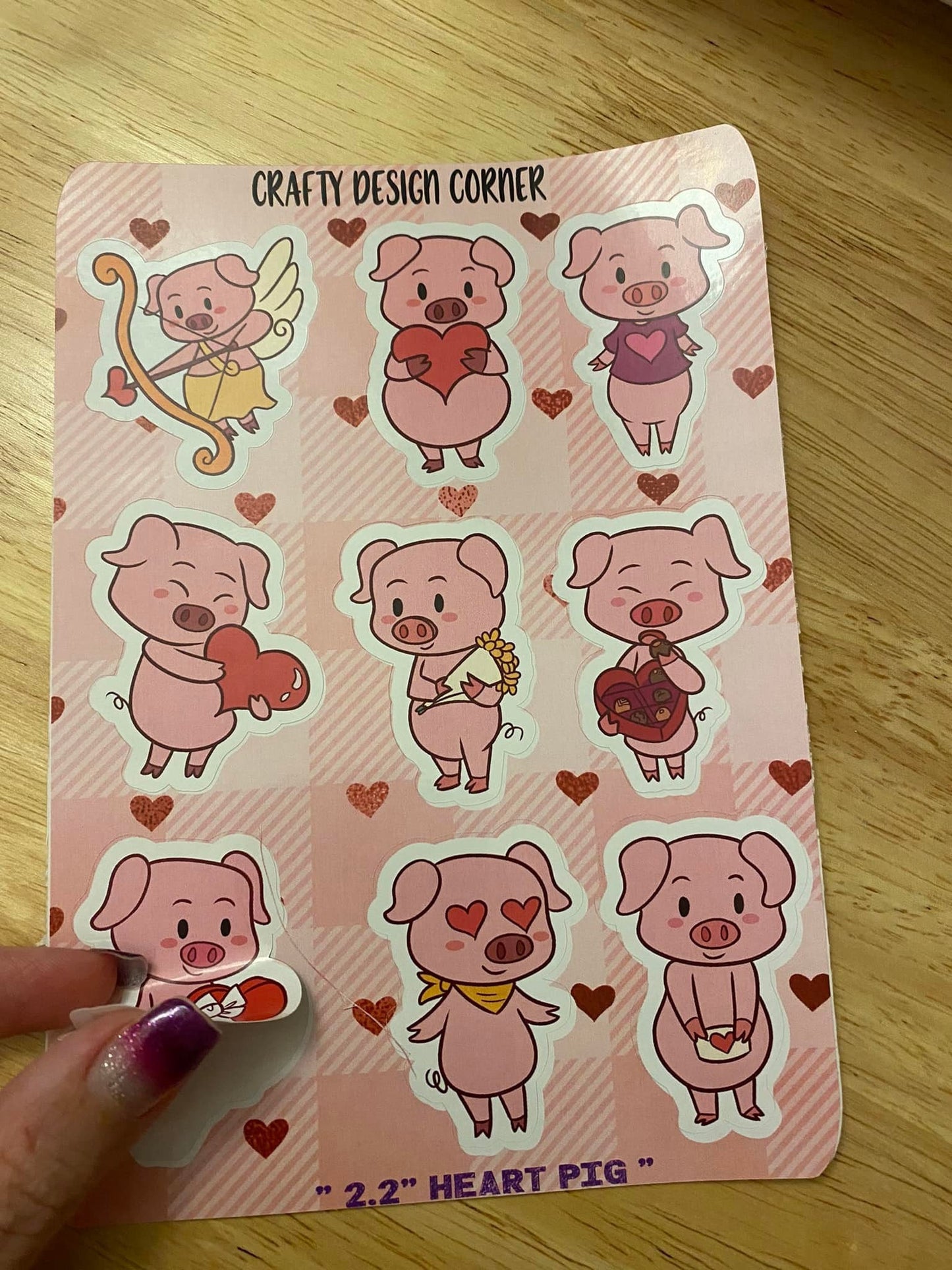 OOPSIE 7.3″ x 5.” Sheet of 2" high Valentine Heart Pigs Stickers