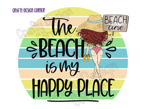 Red Head The Beach is my Happy Place PNG/JPeg Digital Download