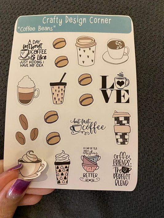 Coffee with Coffee Beans STICKER SHEET