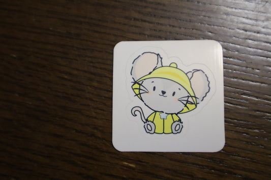 Grey Mouse with Rain Jacket STICKER, Cute Mouse sticker, Laptop sticker, Holographic option, Grey Mouse