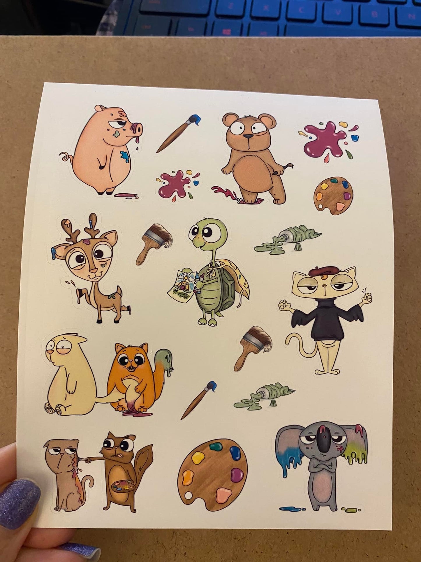BOPP Animals Painting Buddies Stickers,Funny animal painting buddies, Cute animals painting
