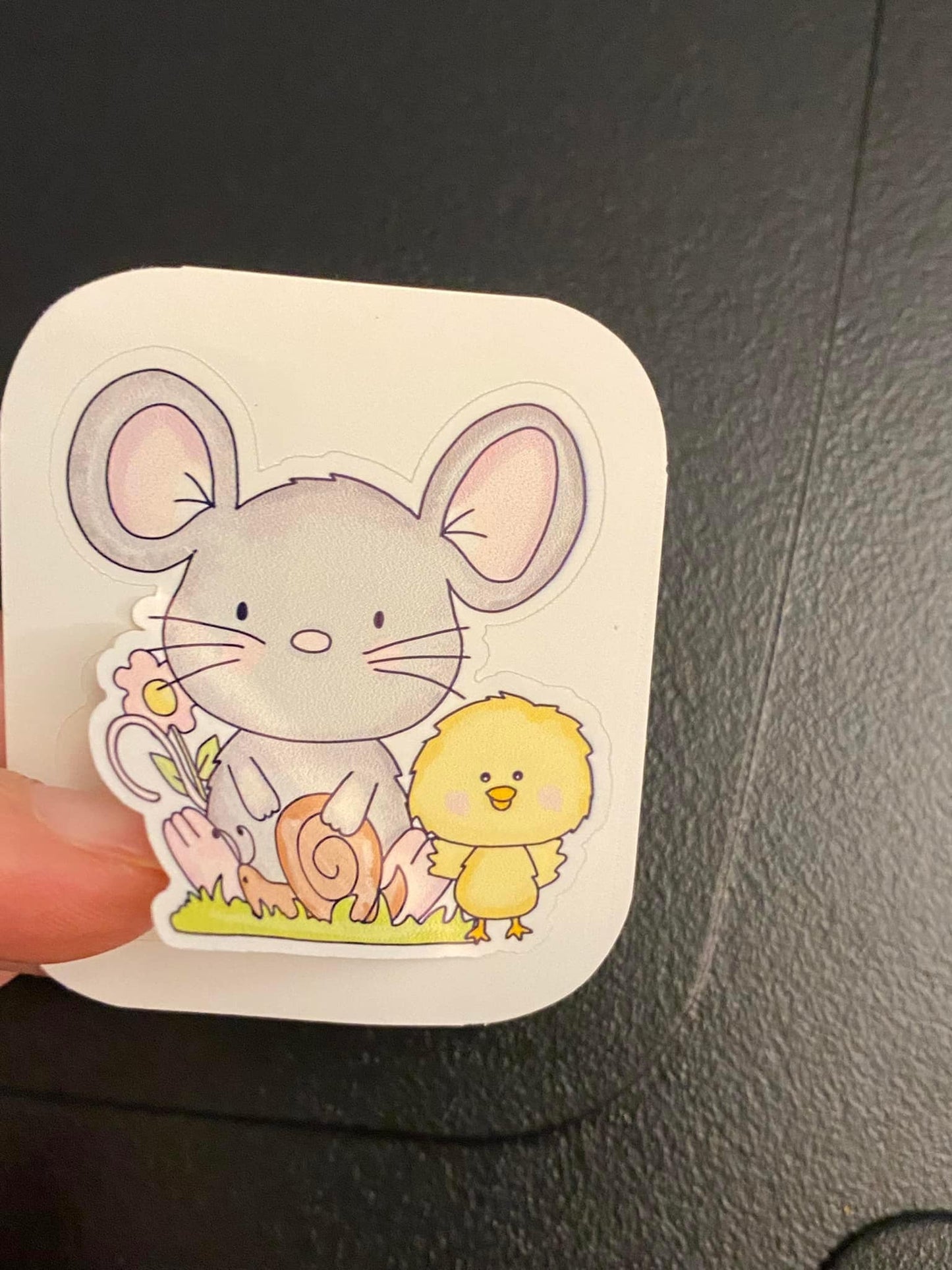 Mouse and chick STICKER, Cute Mouse sticker, Cute Chick sticker, Holographic option, Grey Mouse with yellow chick