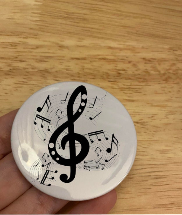 2.25" Button Pins & 1.25" Button Music Notes Pin options,  Back Pack Decoration, Music Note design