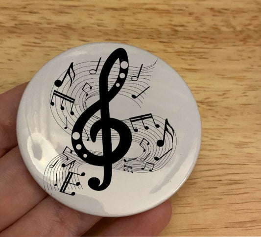2.25" Button Pins & 1.25" Button Music Notes Pin options,  Back Pack Decoration, Music Note design