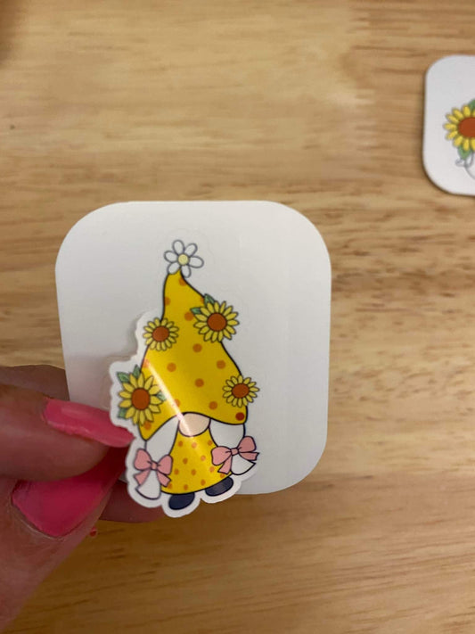 Gnome with Pigtails and Sunflower Sticker, Sunflower with Gnome Sticker, Gnome and Flowers Sticker, Cute Gnome with Sunflower