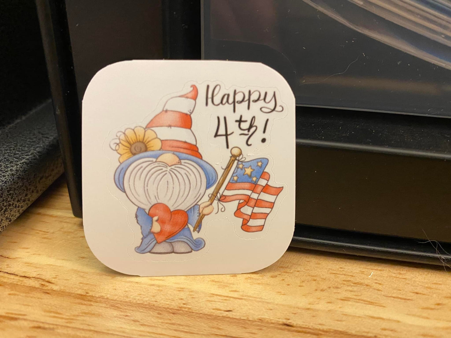 Happy 4th STICKER , American Flag Sticker with Gnome , Gnome sticker, Gnome car decal
