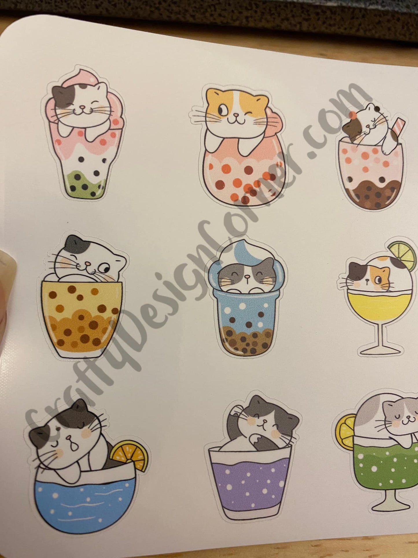 Cat Boba Tea Stickers Sheet