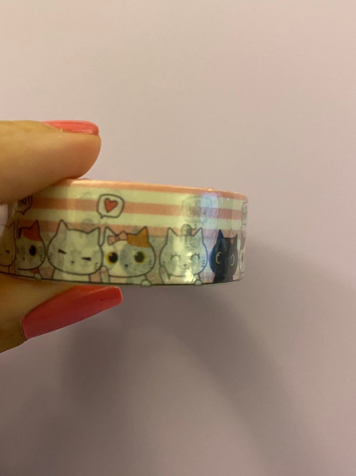 Big Roll of Kawaii Cats with Pink Stripes Washi Tape