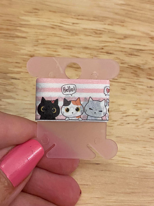 Sample Card of Kawaii Cat with pink Strips Washi Tape