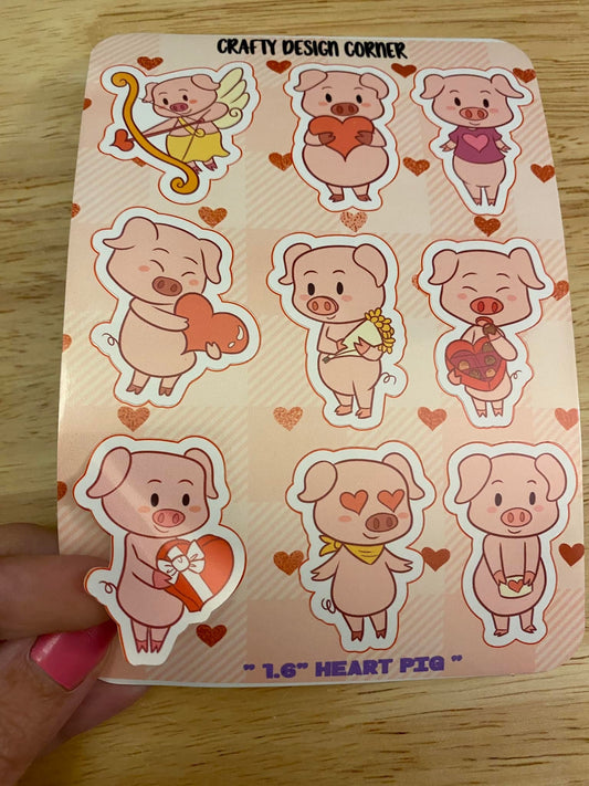 OOPSIE 1.6" Valentine Pigs white outlined Stickers