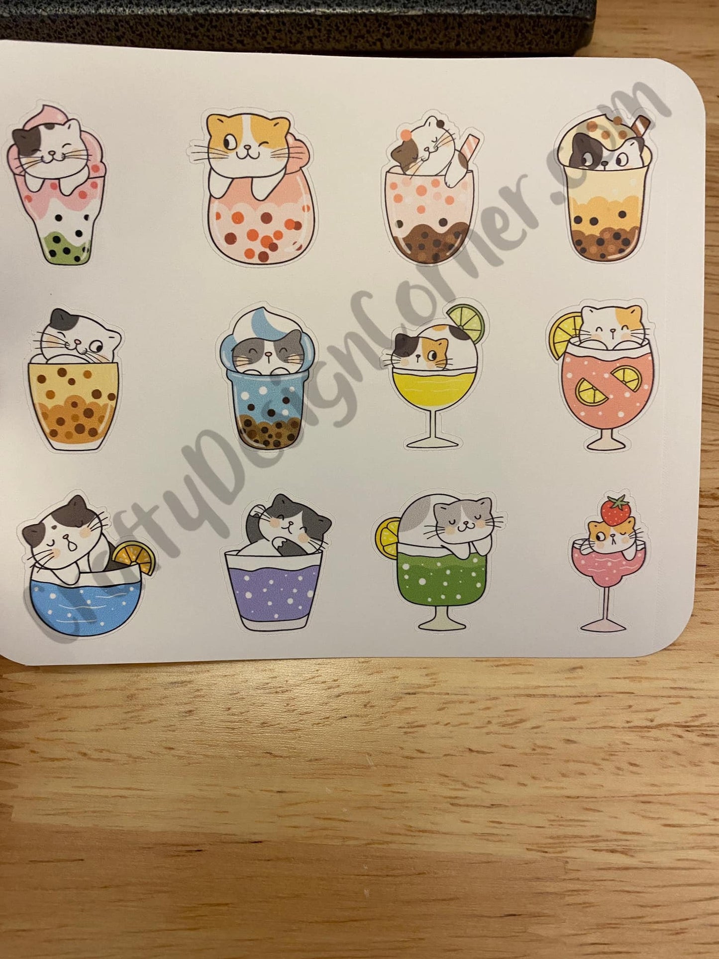 Cat Boba Tea Stickers Sheet