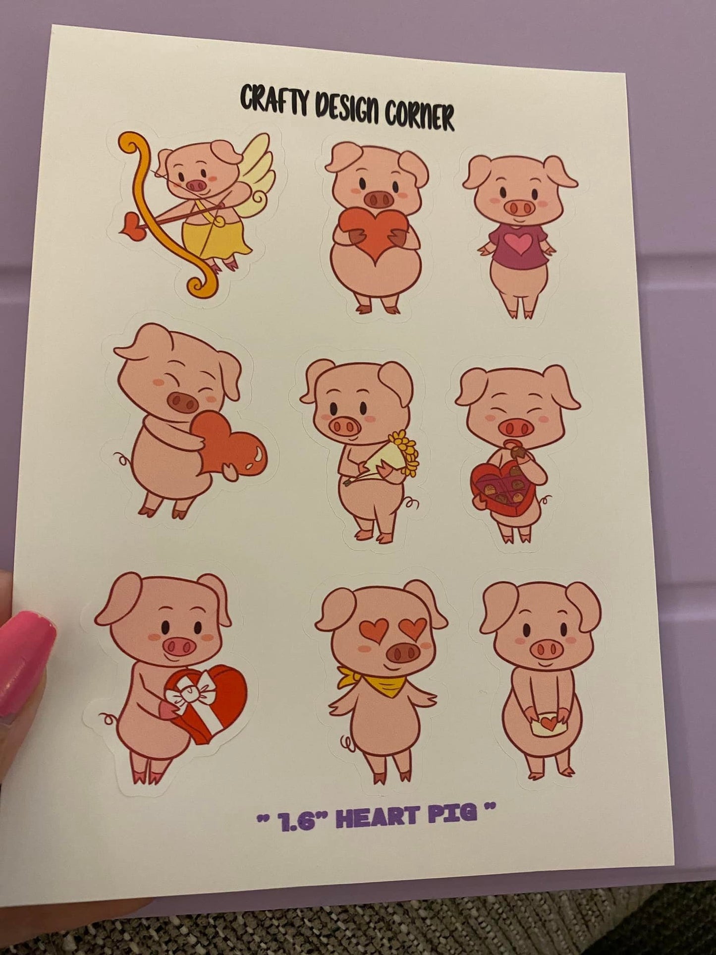 Sheet of Pigs with Heart Stickers