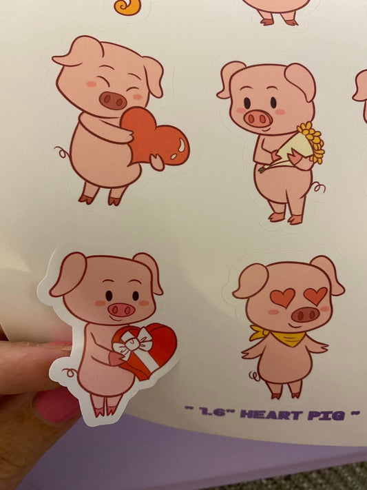 Sheet of Pigs with Heart Stickers