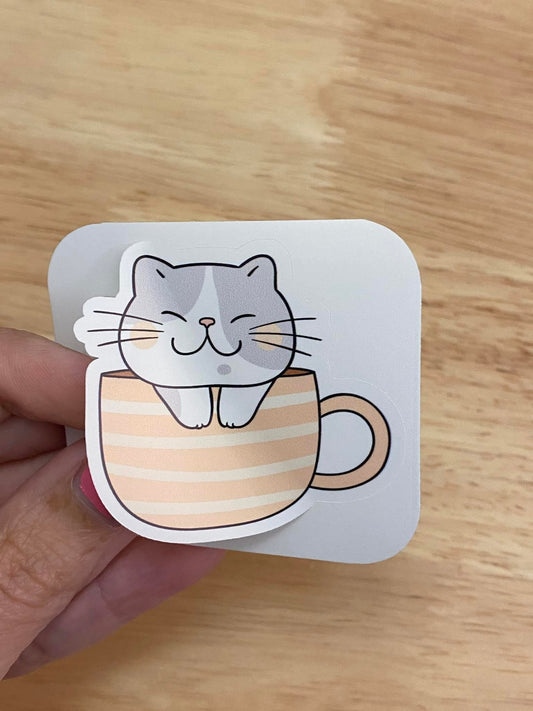 Cat Tea Cup Sticker