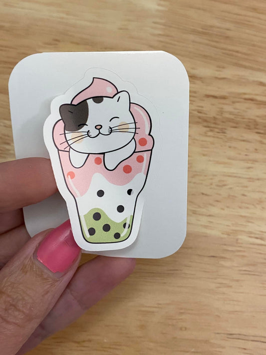 Cat in Boba Sticker, Cat Sticker,  Cute Cat Sticker, Tea Cup Cat Sticker, Coffee and Cat sticker, Teacup cat Sticker, Tux Cat in cup