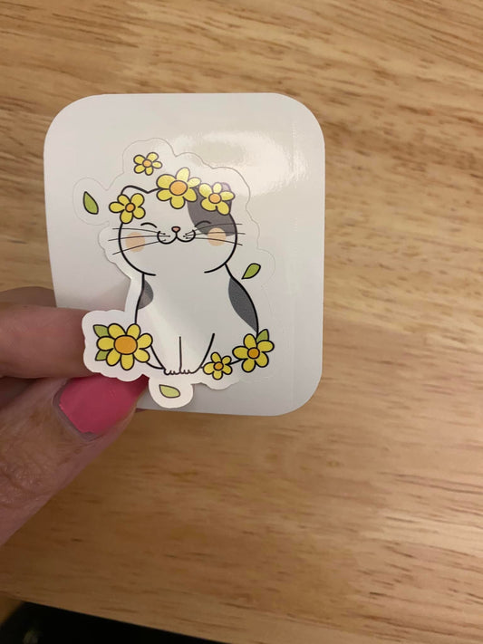 Calico Cat in Daisy Sticker