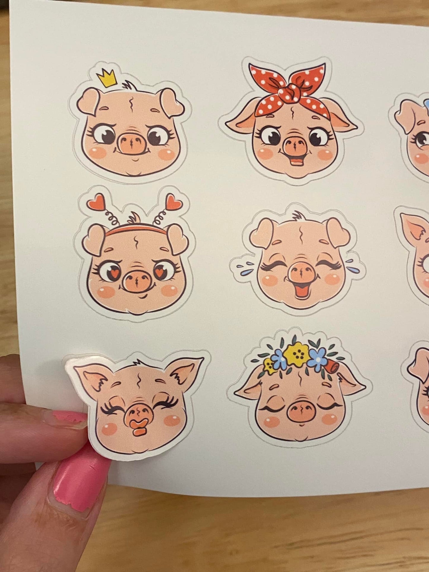 Sheet of Cute Pig Face Stickers
