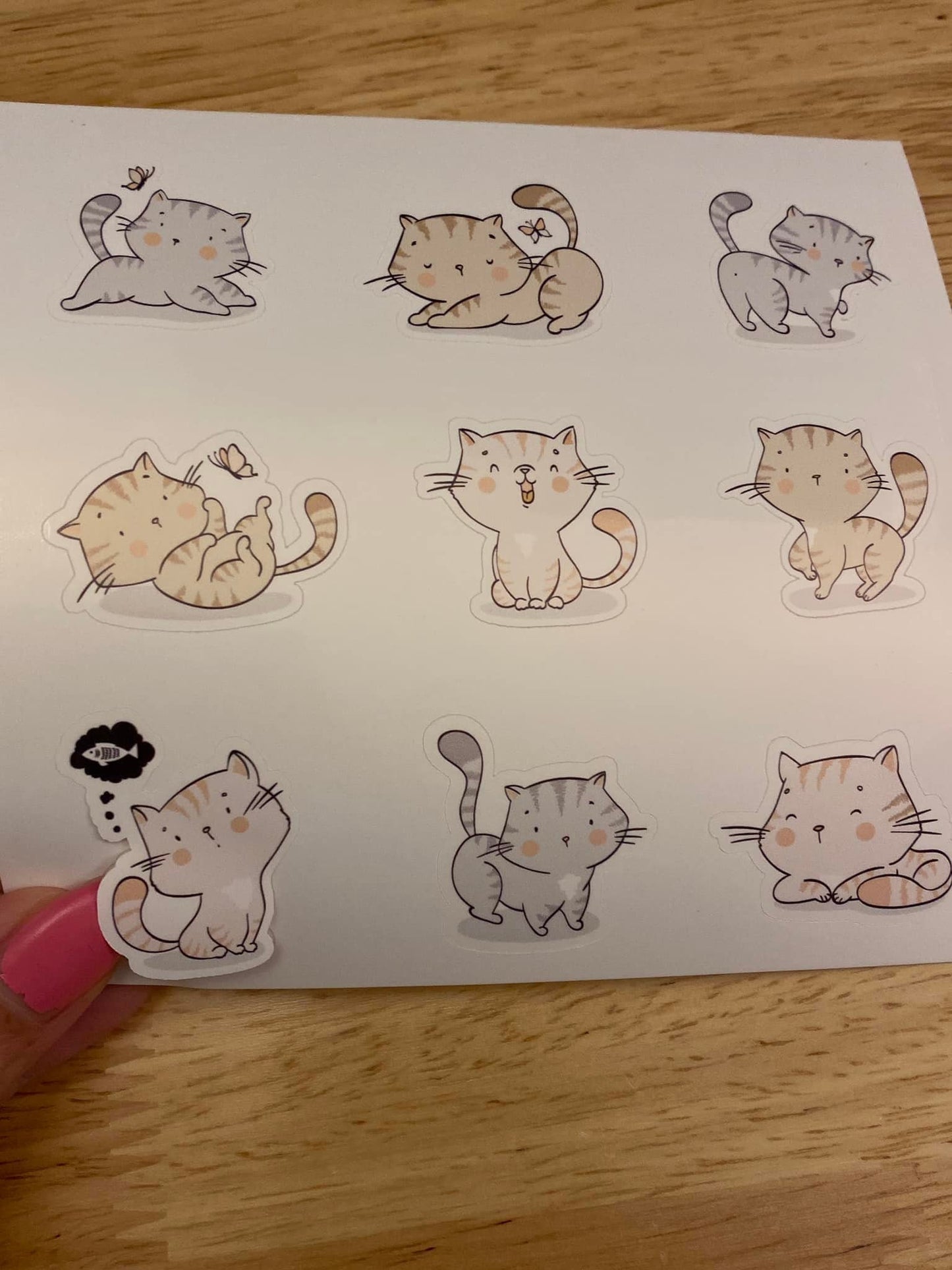 Sheet of Cute Playing Cat Stickers
