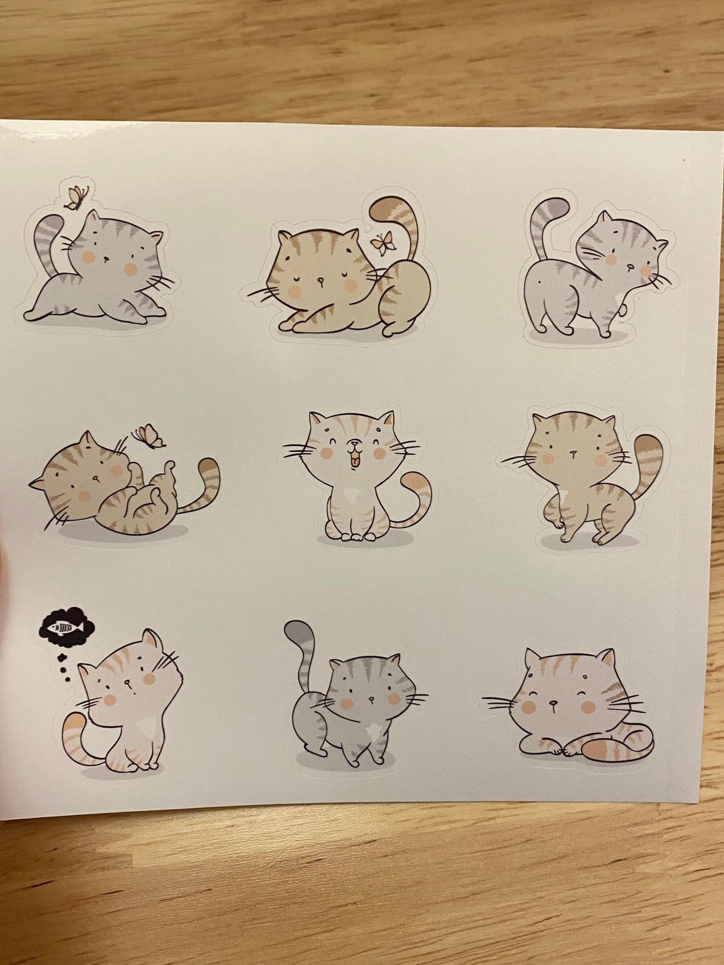 Sheet of Cute Playing Cat Stickers