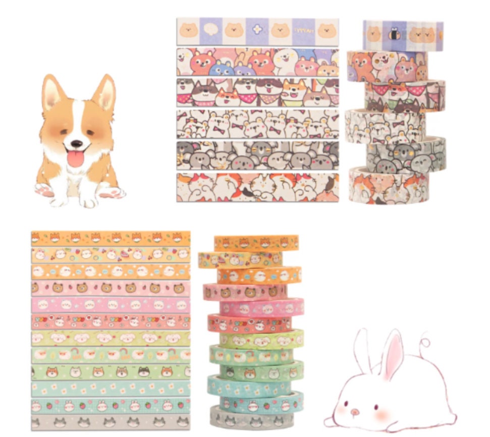 Kawaii Animals Washi Tapes to choose from, Dog, Cat, Bunny, Sheep, Bear, Chicken, Koala Bear