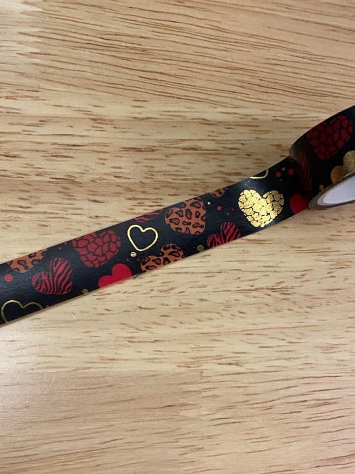 Pretty Gold Foil Heart Washi Tape roll, Love Washi Tape Roll, Rose Washi Tape Roll, Elegent Washi Tape Roll, Black and Red Washi