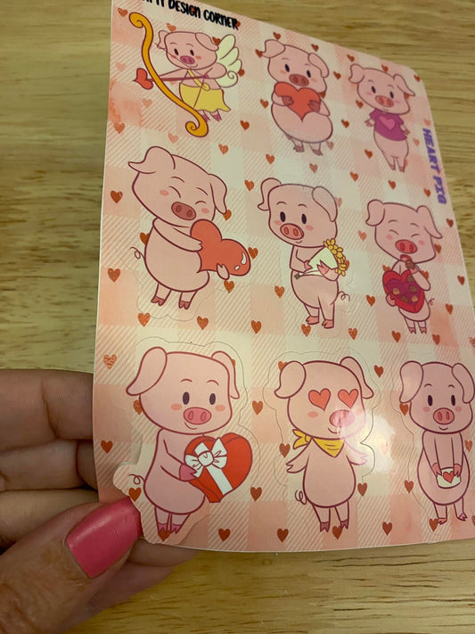 OOPSIE 1.6" Valentine Pigs Pink Stickers, Pink Love Pigs Sticker, Cute Pig Sticker, Pink with hearts Pig Sticker, Love Heart Pigs, oops