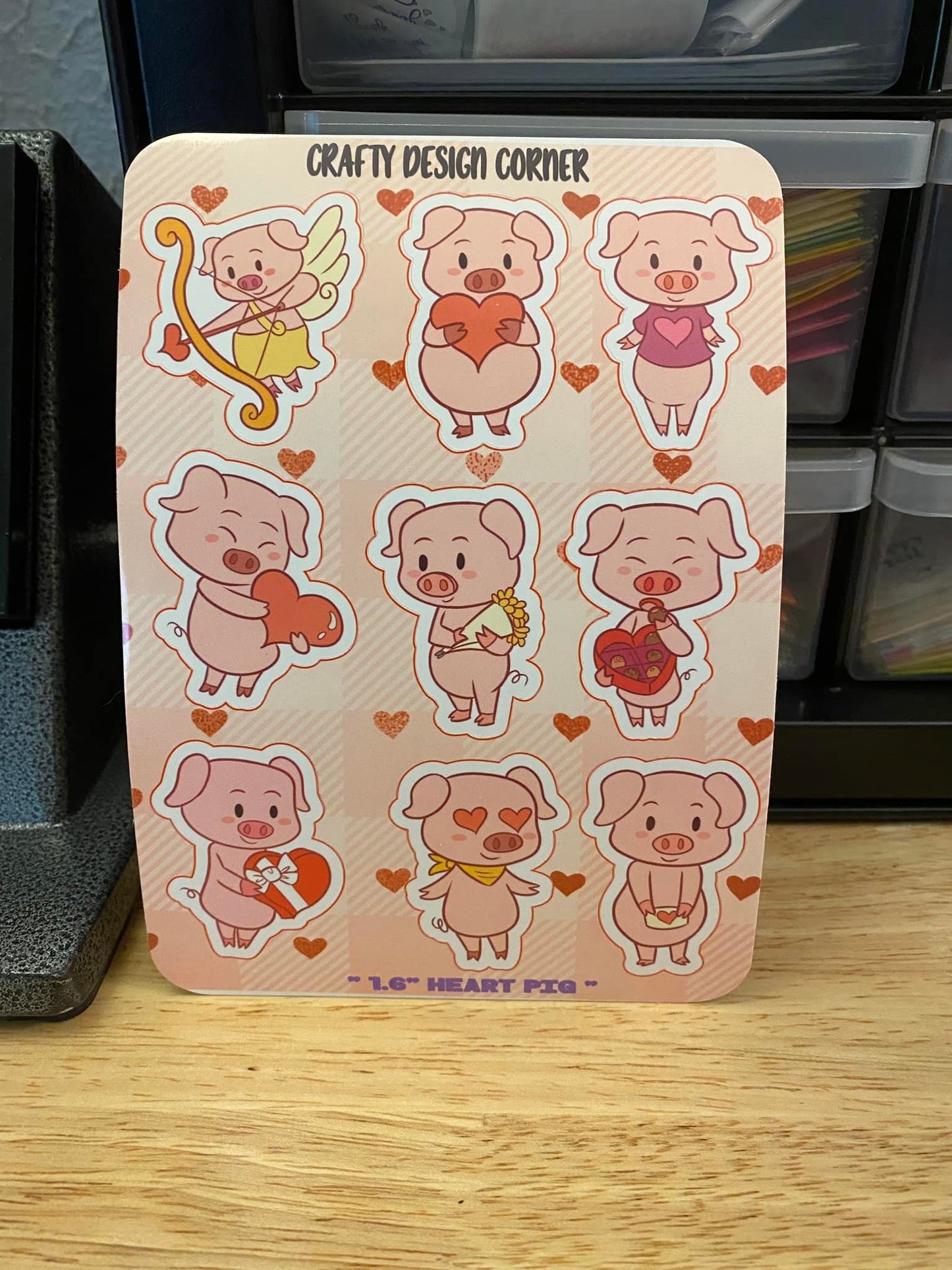 OOPSIE 1.6" Valentine Pigs white outlined Stickers