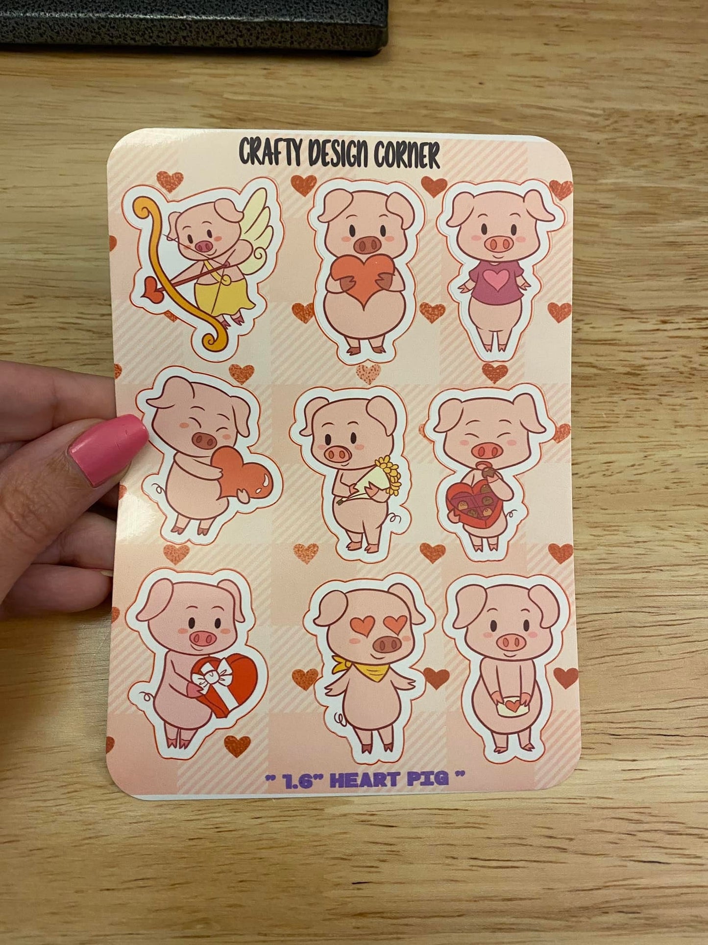 OOPSIE 1.6" Valentine Pigs white outlined Stickers