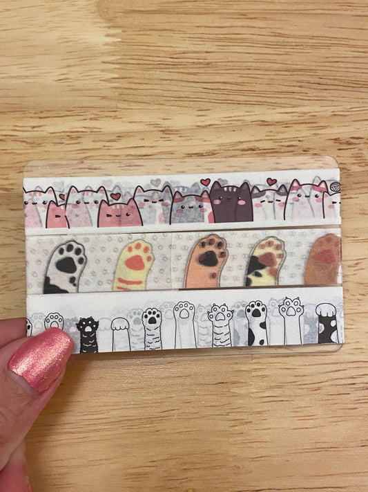 3 Washi Tape Sample Card of Cats Paw Washi Tape, Cats standing Washi Tape Sample Card, Card that goes with washi tape storage, Single Card