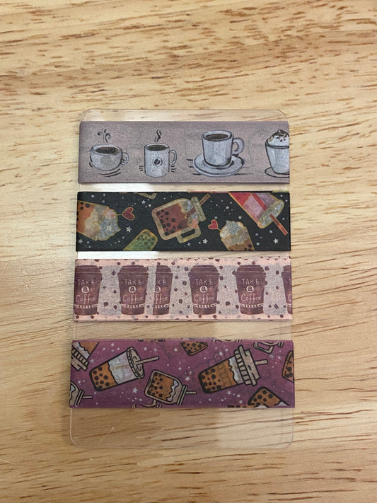 4 Coffee and Iced Coffee Washi Tape Samples on Card, Coffee Washi Tape Sample Card, Card that goes with washi tape storage, Single Card