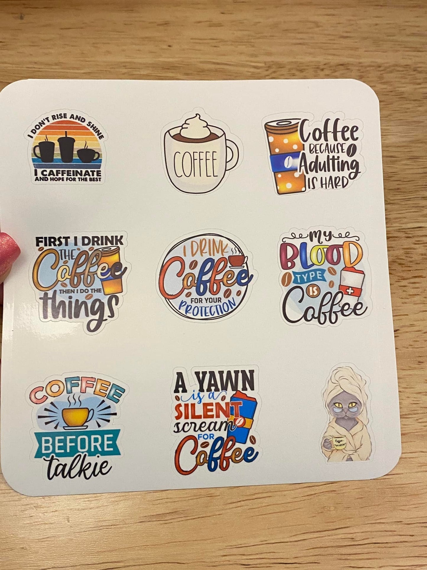 Sheet of Cute Coffee Quotes Stickers, scream for Coffee