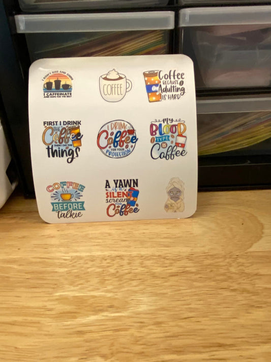Sheet of Cute Coffee Quotes Stickers, scream for Coffee