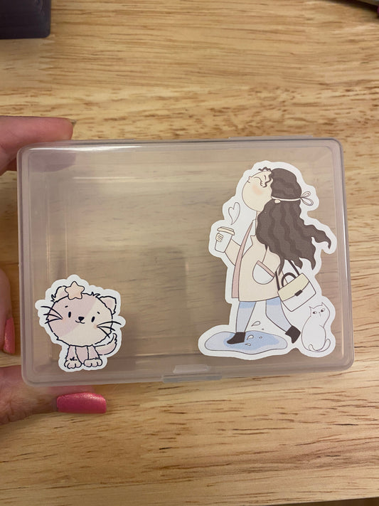 Storage Box and Card Decorated with Cat Lady, Box with one blank card