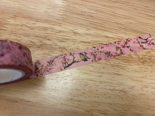 Big Roll of Pink Tree with Birds Washi Tape