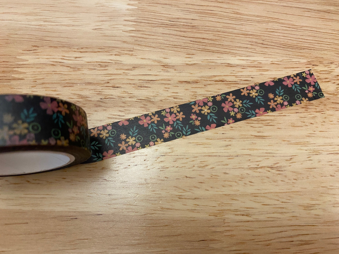 Big Roll of Black Floral Washi Tape, Cute Flower Washi Tape roll, Adhesive Masking Tapes, Pretty Flower Washi tape, Daisy looking flowers
