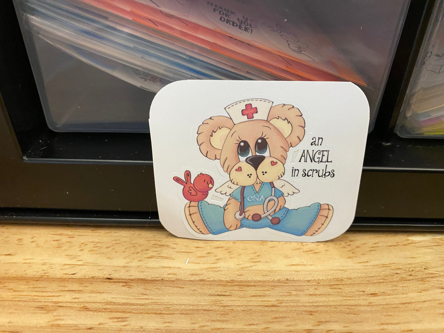 An Angel in Scrubs STICKER, Cute Bear CNA Sticker, Cute Medical Bear Sticker, Cute Medical Bear in Scrubs Sticker