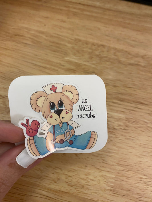 An Angel in Scrubs STICKER, Cute Bear CNA Sticker, Cute Medical Bear Sticker, Cute Medical Bear in Scrubs Sticker