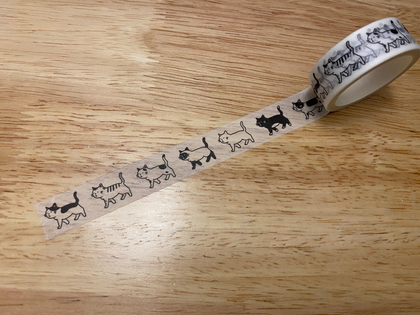 Medium Roll of Cat Walking Washi Tape, Black Cat Washi Tape roll, Kitty Cat Washi tape, Cute Cats Tape, White Cat Washi tape