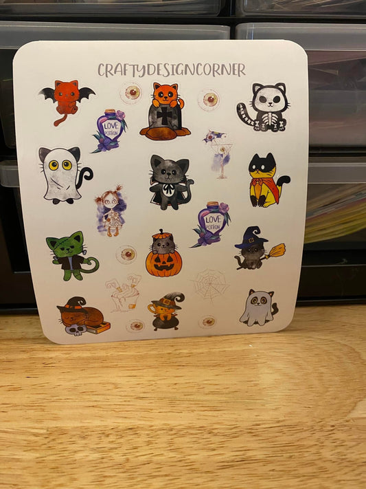 Sheet of Kitty Cat Halloween Stickers