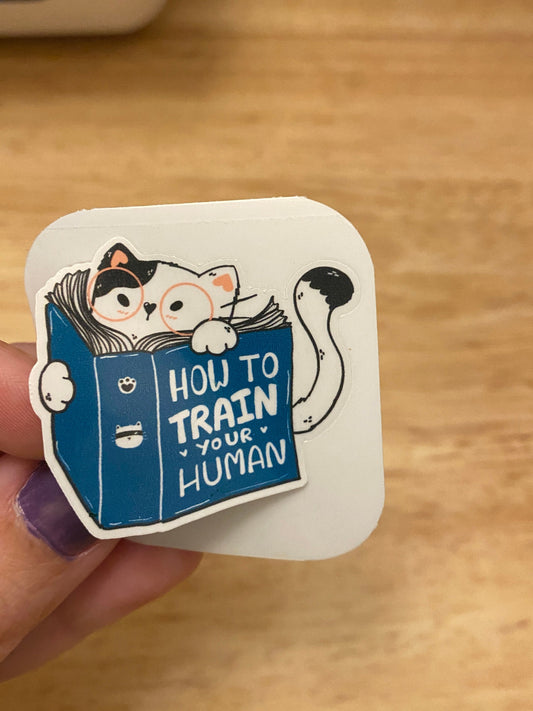 How to Train your Human Cat Sticker, Cute Cat Sticker, Cat reading, Cat training Humans sticker