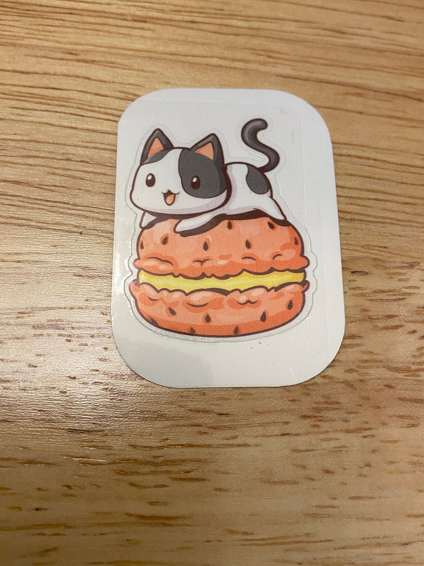 Cat on Macroon Sticker, Cute Cat ticker