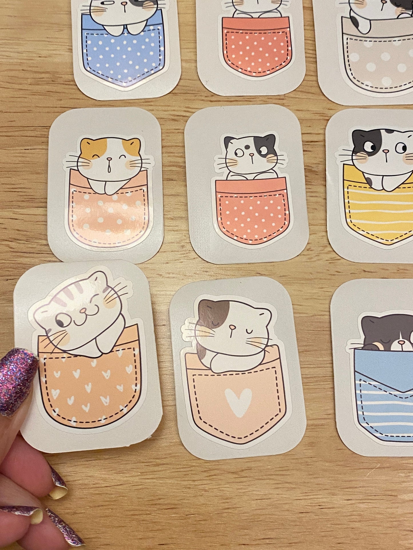 Cute Pocket Cat Sticker Set, Kitty Stickers, Cat Sticker Set, Pocket Cat Sticker Set