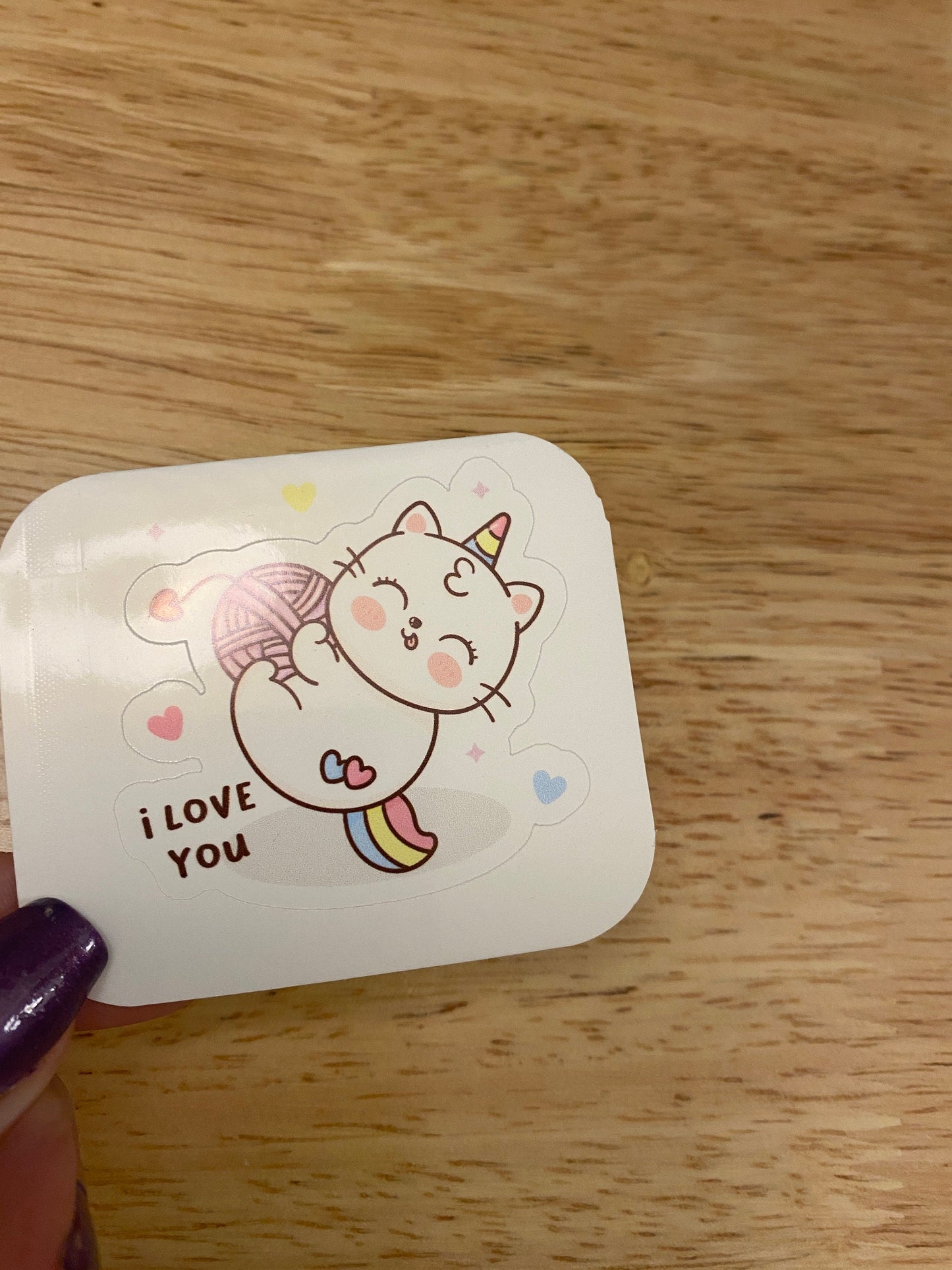 I love you Unicorn Cat STICKER, unicorn Sticker, Holographic option, Cute Cat Unicorn Design Sticker, Love Sticker, Love unicorn cat
